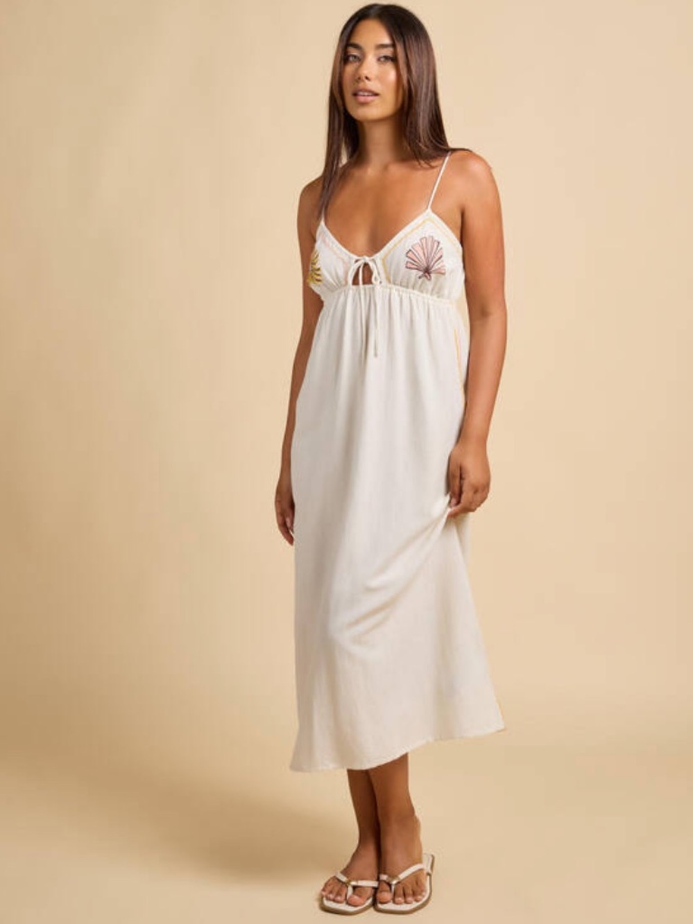 Billabong Cream Embroidered Strappy Midi Slip Dress